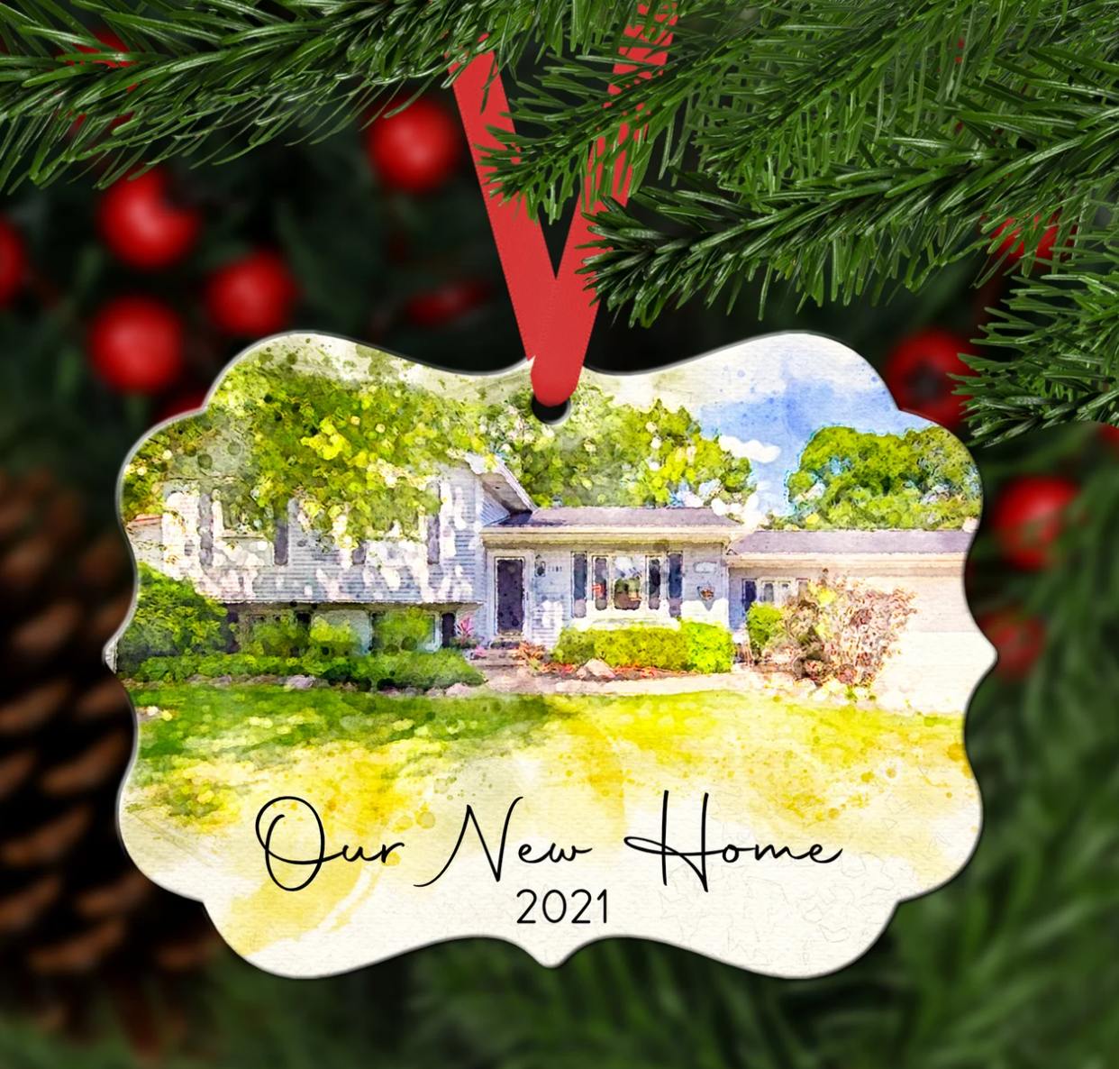 Watercolor Personalized Ornament-Horizontal