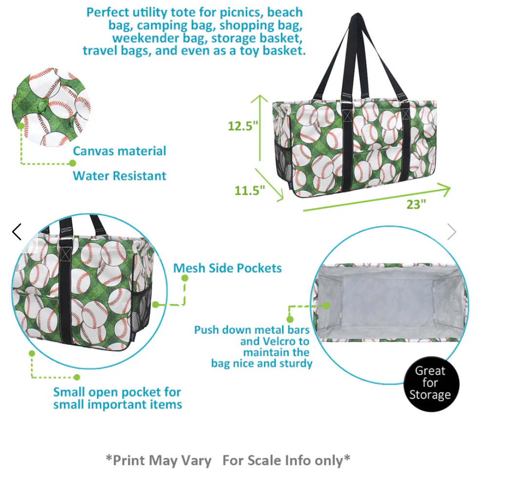 Baseball Zippered Caddy Organizer Tote Bag