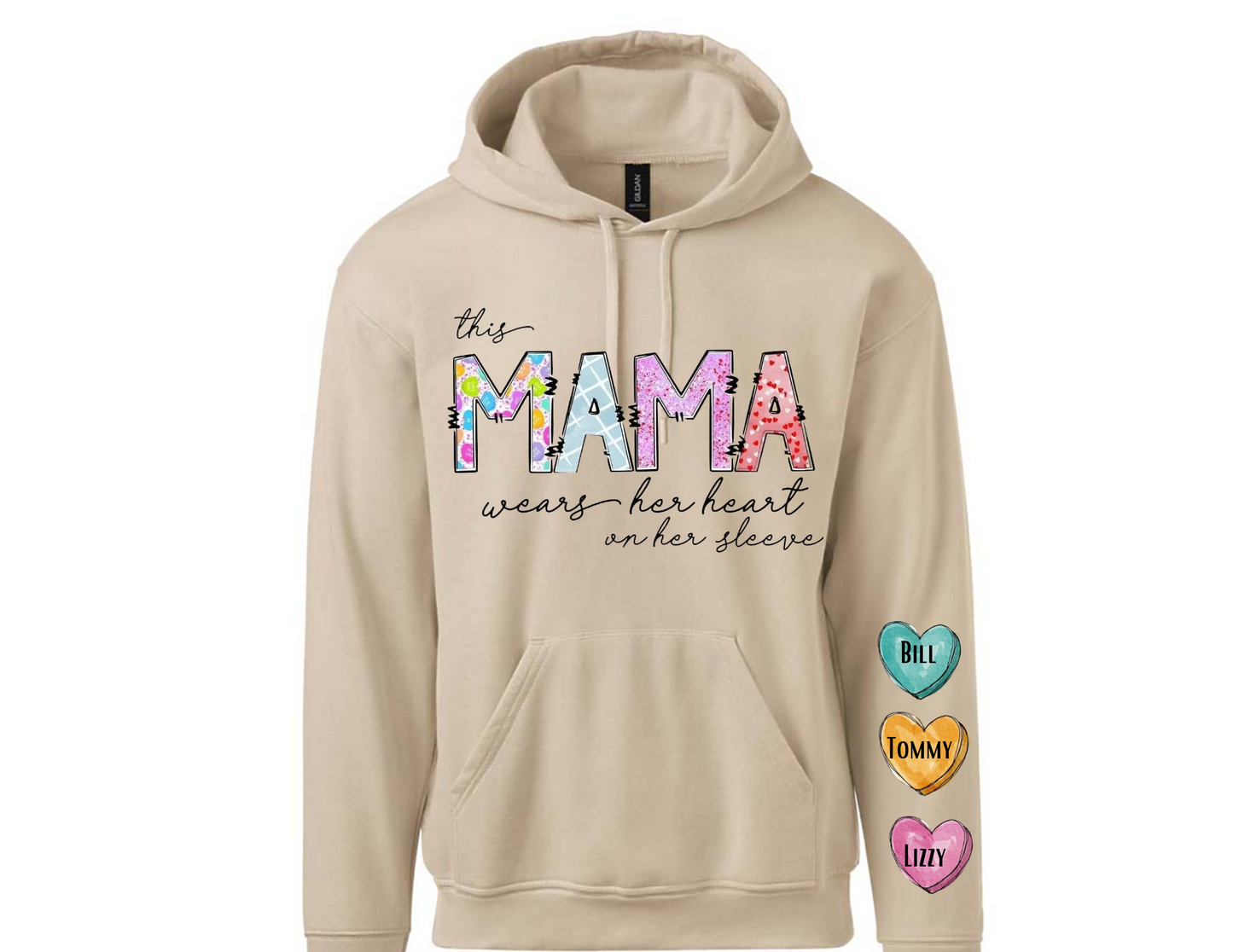 This Mama Wears Her Heart On Her Sleeve (Screen Print/DTG)