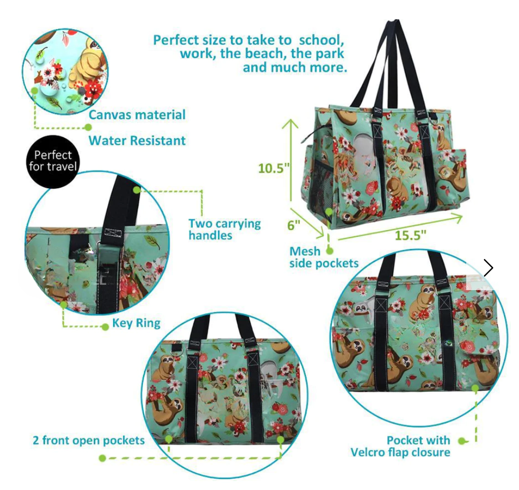 SPORTS THEMED ZIPPERED  ORGANIZER TOTE BAG
