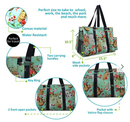 SPORTS THEMED ZIPPERED  ORGANIZER TOTE BAG